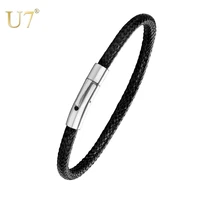 u7 5mm wide braided leather cord rope bracelet for men diy black brown chain bangle stainless steel clasps 182022cm h1088