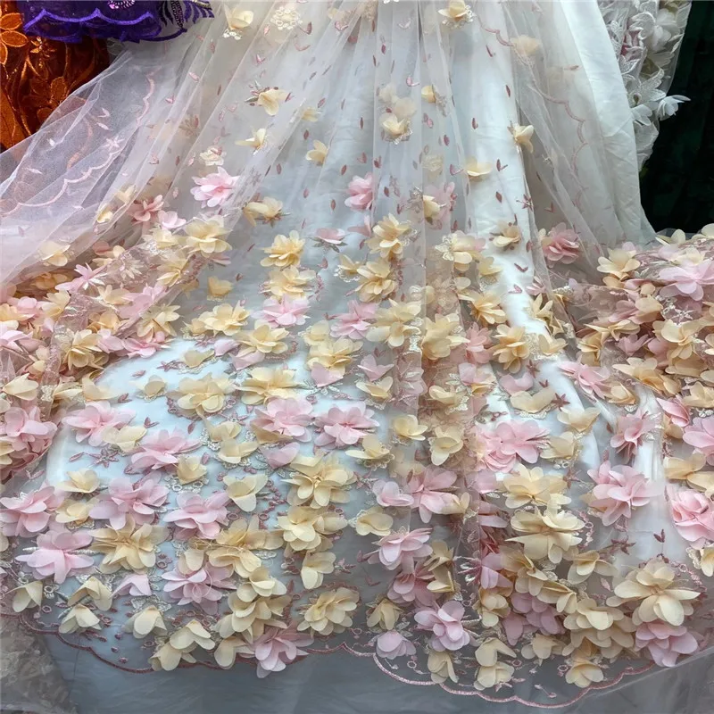 Новый стиль французская сетчатая кружевная ткань 3D Цветочный африканский тюль