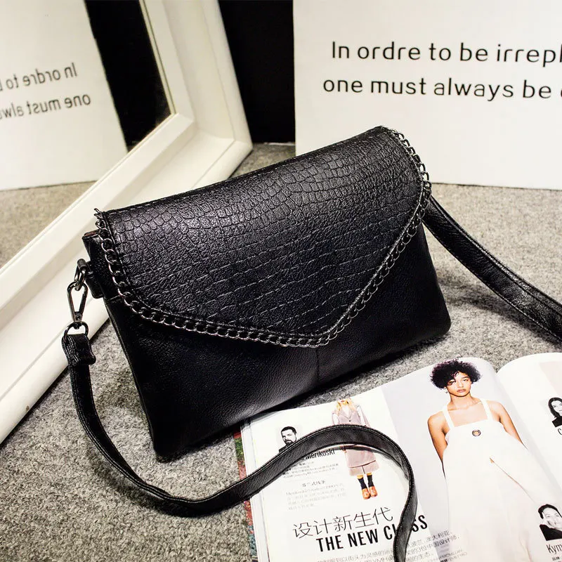 2020 New Fashion Women Crossbody Bag Black Alligator PU Leather Envelope Bags for Woman Female Shopping Party Shoulder Bag