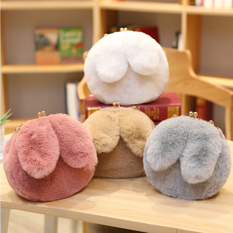 

20 см Ins Модный женский рюкзак Мини милый кролик уши плюшевая сумка на плечо для девочек шоппинг плюшевый рюкзак мини косметичка