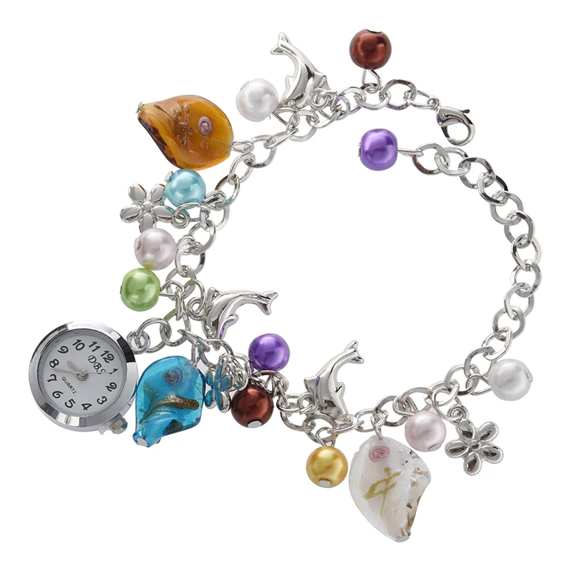Fashion Dolphin Beads Ladies Girl BANGLE BRACELET Quartz Watch For Women | Электроника