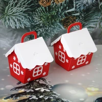 10pcs christmas house style christmas gift box paper gift candy bag paper bag kraft candy cookies box party supplies red cottage