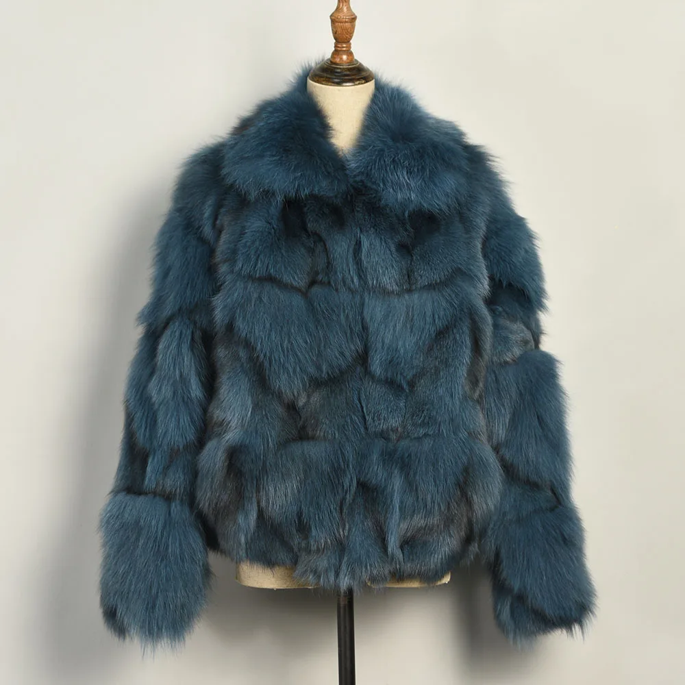 Blue Модное пальто из лисьего меха, Женская куртка из натурального меха, толстая теплая меховая верхняя одежда,, высокое качество, S7567 - Цвет: Blue