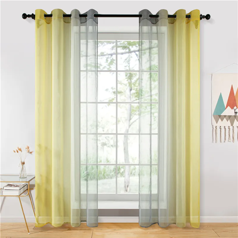 Grey Yellow Gradient Tulle Curtains for Kitchen Bedroom Home Transparent Sheer Curtains Tulle for Living Room Hotel Cafe Decor