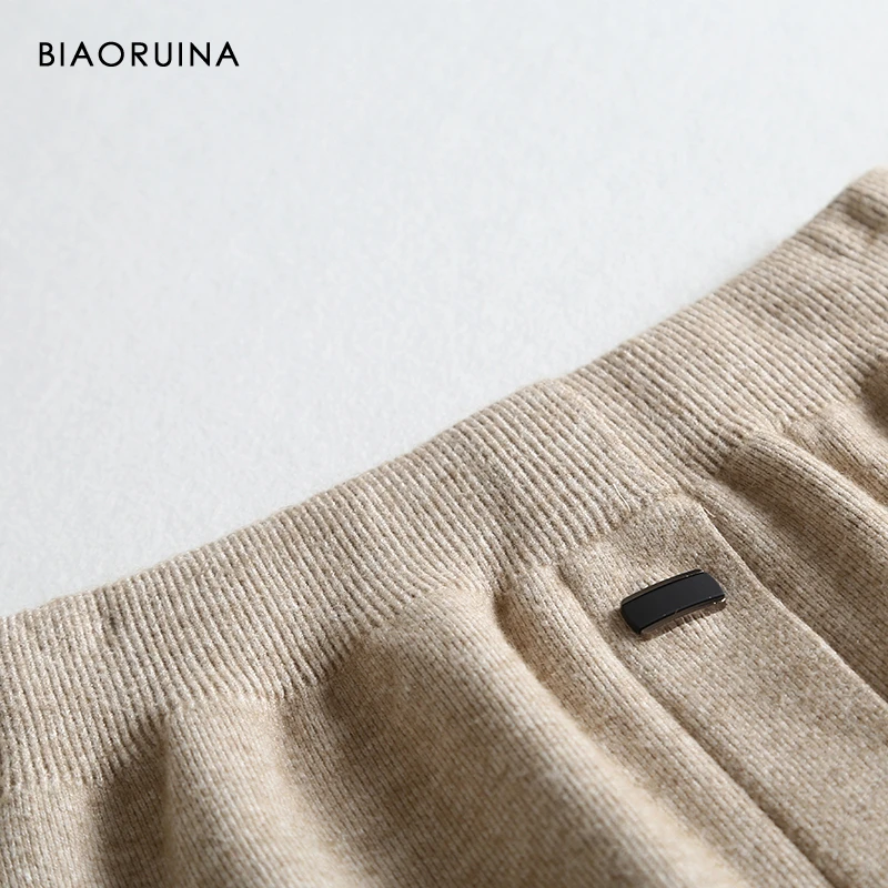 BIAORUINA, Женская однотонная универсальная прямая трикотажная юбка, Женская однобортная модная юбка, сохраняющая тепло, Офисная Женская юбка с высокой талией