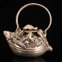 8chinese folk collection old bronze gilt silver carp jumping statue kettle teapot flagon office ornaments town house exorcism