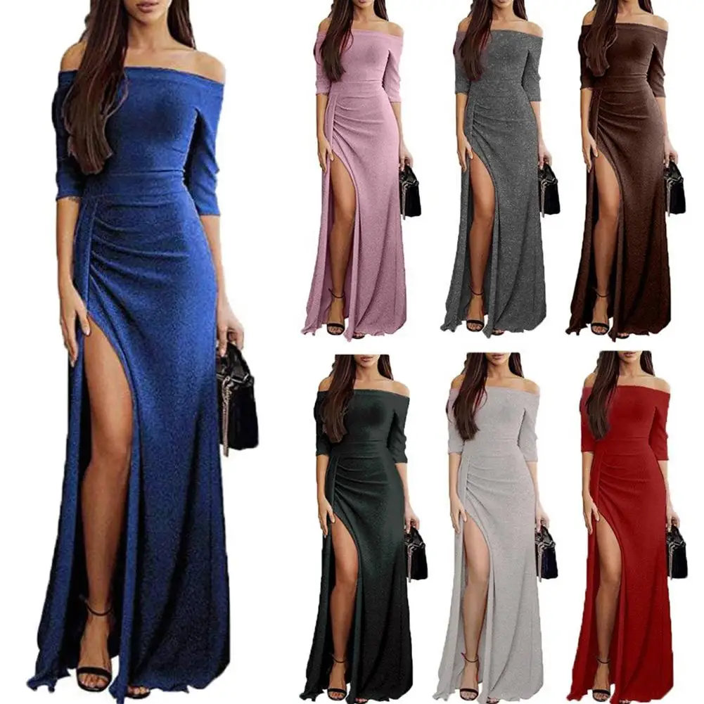 Вечерние Коктейльные выпускные Сексуальные Женские однотонные платья макси с