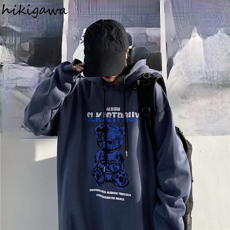 

Hikigawa Sweatshirts for Women 2021 Spring Long Sleeve Japanese Men Hoodies Plus Size Women's Tops Harajuku Fashion Pullovers