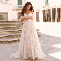 backless vestidos de novia beach wedding dresses 2021 a line off shoulder lace appliqued cheap boho wedding gown bridal dresses