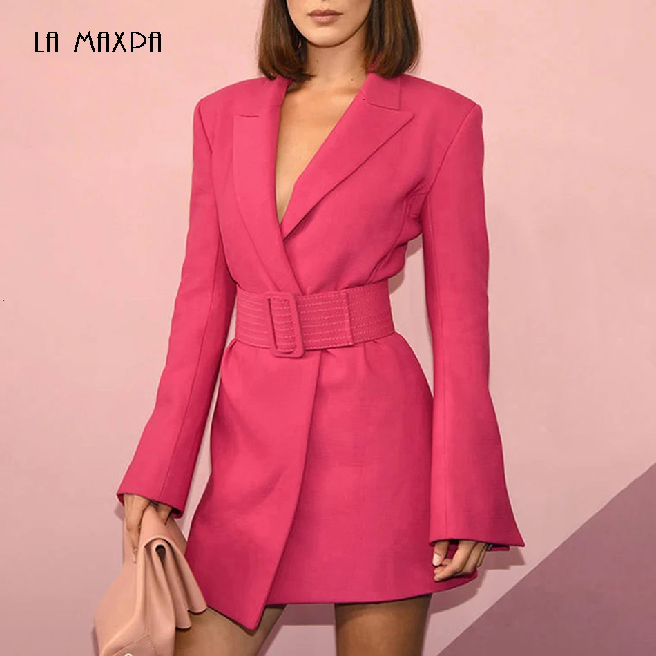 Осень 2021 новинка длинный рукав зазубренный воротник розовый красный Блейзер