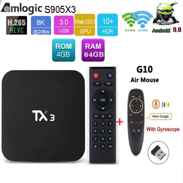 ТВ приставка tanix TX3 Amlogic S905X3 Android 9 0 четырехъядерная 2 4G/5 ГГц Wifi BT H.265 8K медиаплеер