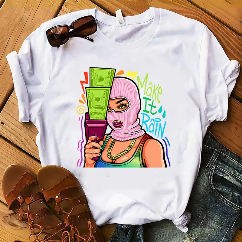 

Wholesale Summer Tops Women Oversized T-shirts Casual Crewneck Graphic T Shirts Big Money Talking Print Women's Shirts