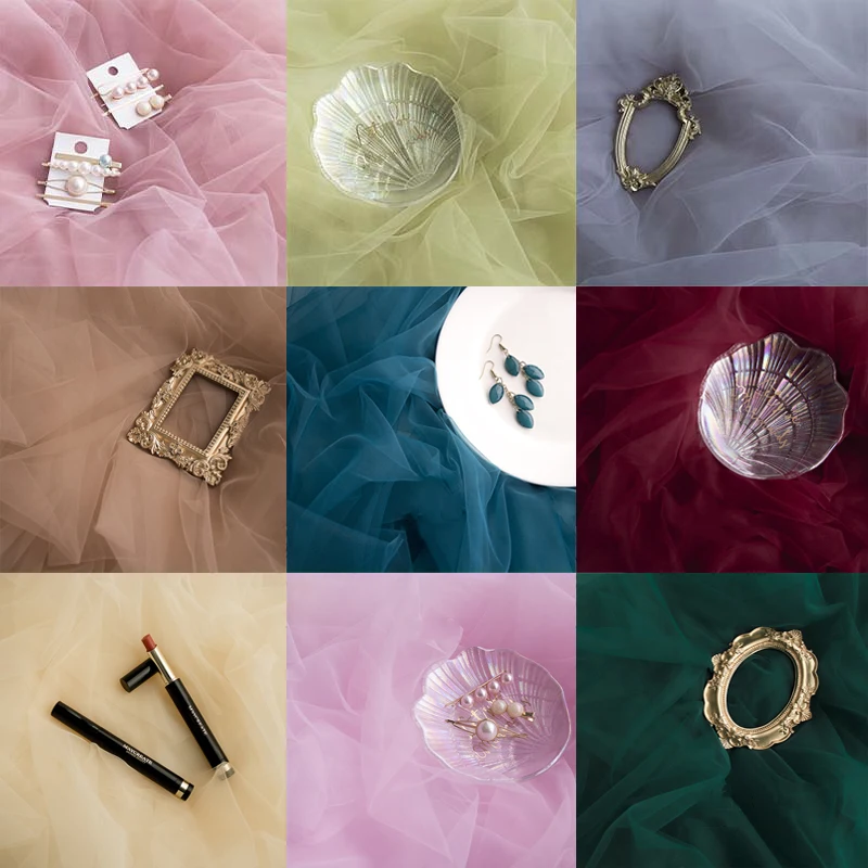 

Muslin Food Photography Props Pure Color Net Yarn Background Nail Art Product Backdrops Cloth Photo Tulle Fabric Footage Decor