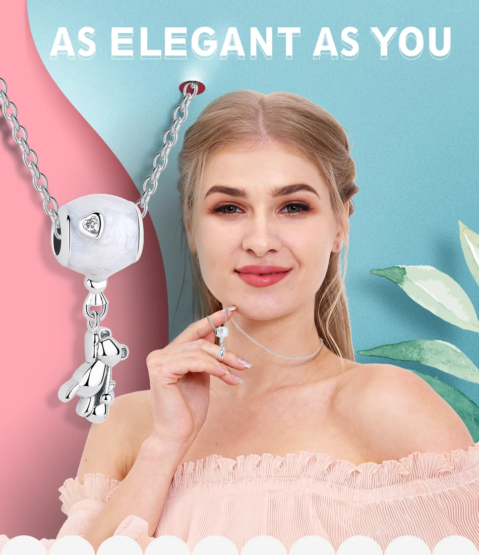 ELESHE, 925 пробы, Серебряный мишка тедди, шарм, кристалл, сердце, бисер, подходит, аутентичный Шарм, браслет, ожерелье, сделай сам, изготовление ювелирных изделий