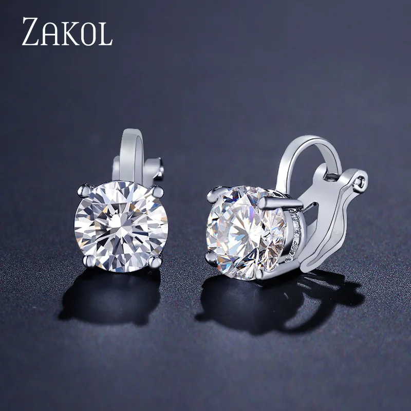 ZAKOL Cubic Zirconia Clip Earrings для Дамская Мода Ювелирные изделия из кристаллов серьги