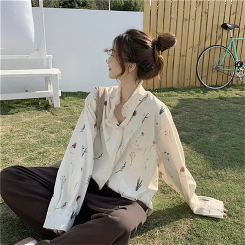 Новая модная рубашка HziriP с бахромой и принтом Ретро 2020 длинным рукавом корейский