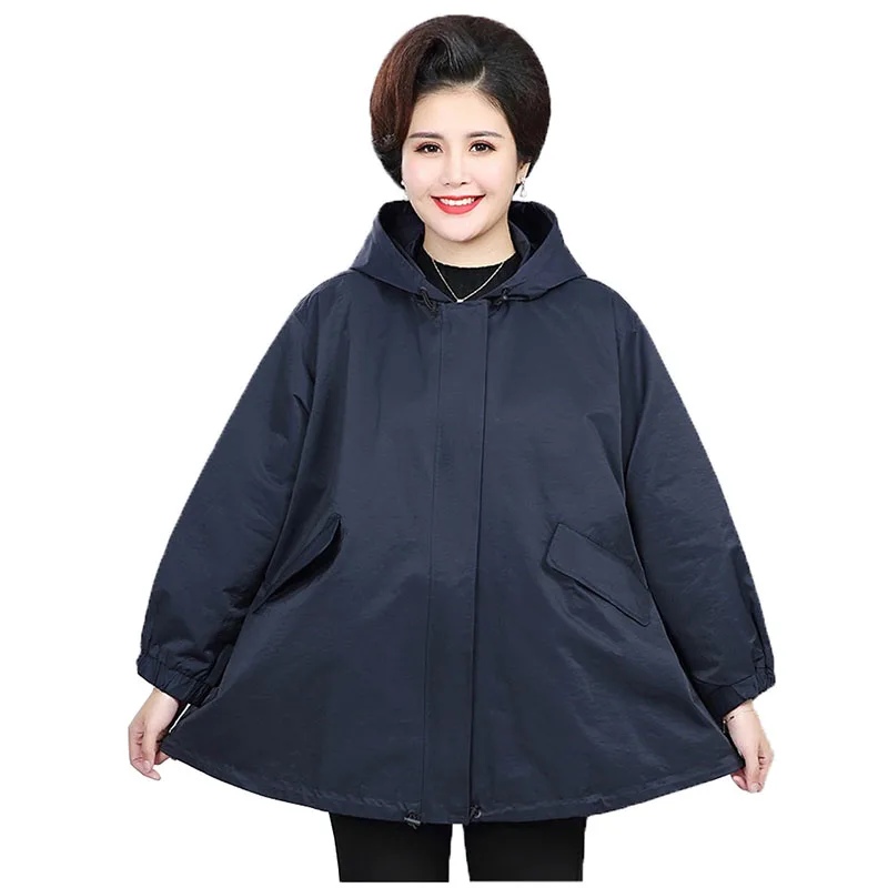 

Oversize Trench Coat Women Spring Autumn Hooded A-line Cape Coat Middle aged Female Plus size Windbreaker 100kg can wear KW55