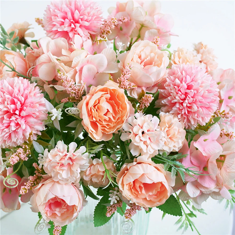 Искусственные цветы шелковые пионы 1 букет 7 бутонов свадебные украшения для дома