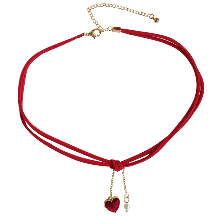 Ожерелье с подвеской в виде сердца черно красное меховое плюшевое ожерелье для