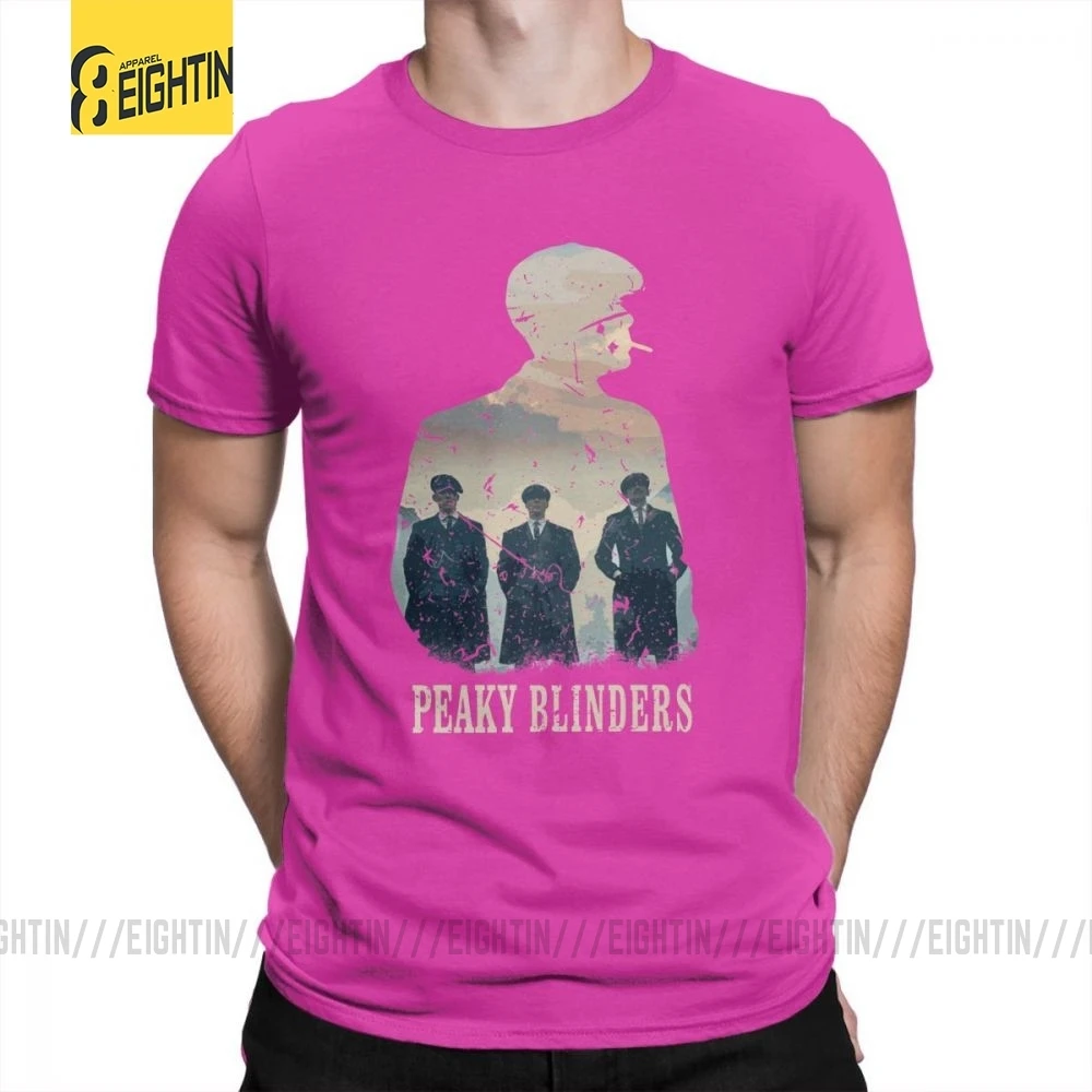 Peaky blinds футболки Уникальные для досуга Чистый хлопок мужские футболки с коротким рукавом o-образным вырезом футболки размера плюс популярный фильм - Цвет: Fuchusia