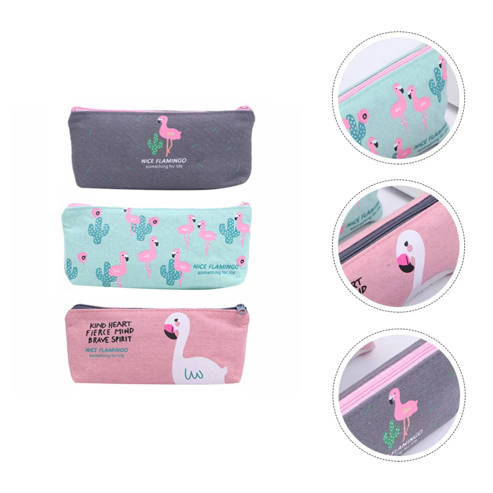 

3Pcs Simple Style Canvas Pencil Cases Pen Bags Student Stationery Pouch