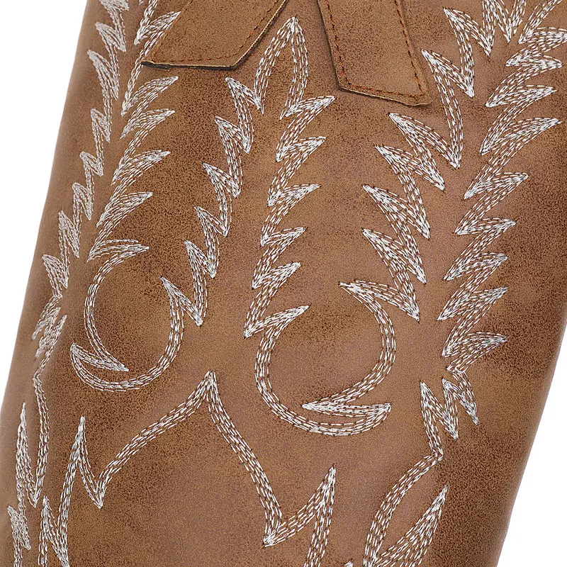 

2019 Fashion Western Cowboy Knee High Boots Women Boots Faux Leather Low Heel Long Boots Zipper Autumn Winter Plush Woman Shoes