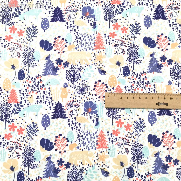 Фиолетовую клетку с принтом листьев Хлопок твил ткань по полметра DIY работа шитье