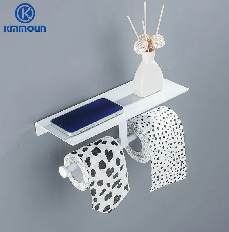 

White/Black Paper Holder Bathroom Hardware Phone Rack Toilet Shelf Space Aluminum Paper Rack