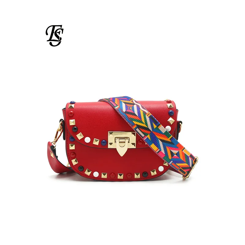 

Women's bag 2021 new Korean fashion women's single shoulder bag personalized saddle bag wide shoulder strap PU leather women's