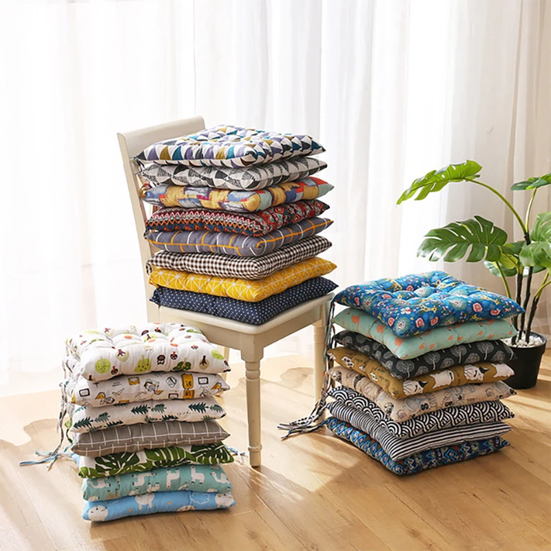 

Square Seat Cushion Thicken Printed Office Chair Cushion Cotton Linen Non-slip Seat Pad Soft Breathable Tatami Mat Home Decor