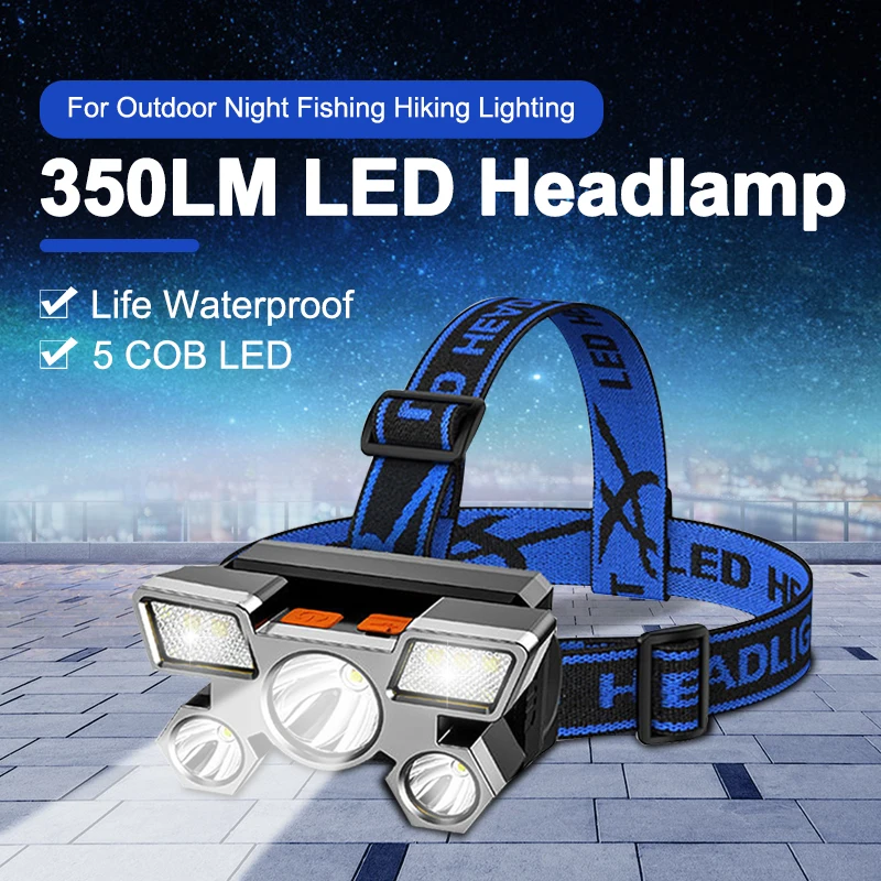 

1200mAh COB LED Headlamp Rechargeable LED Light Outdoor Camping Torch Portable Flashlight Fishing Headlight Waterproof Head Lamp
