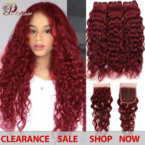 Краспряди Pinshair с застежкой, бордовые волосы 99J, перуанские Волнистые цветные человеческие волосы, 3 пряди с застежкой, толстые не Реми