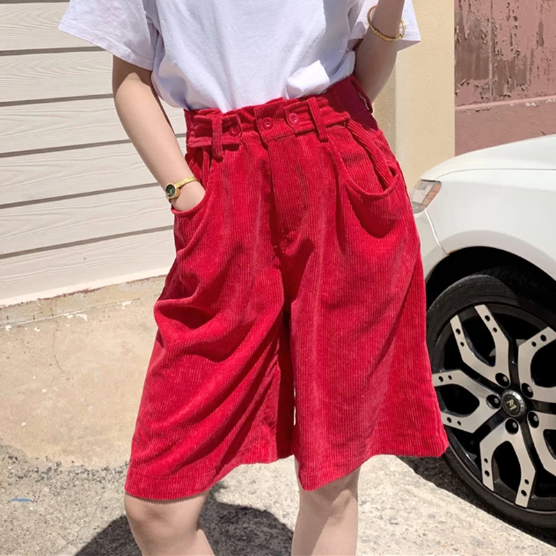 Шорты женские вельветовые прямые 6 цветов на пуговицах с карманами | Женская