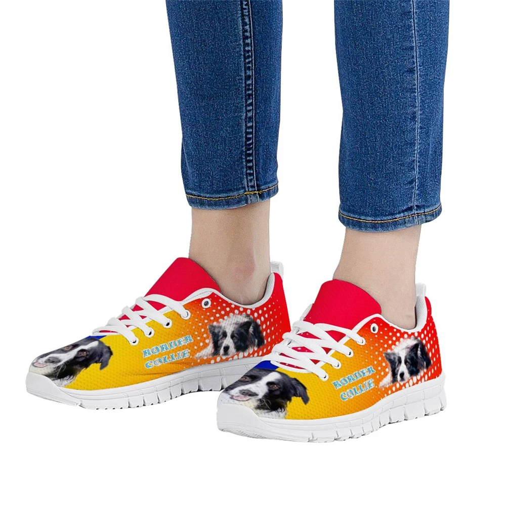 

FORUDESIGNS New women flat shoes Border Collie Dog Print shoes woman Air Mesh Lace Up sneakers female Footwear Customize Shoes