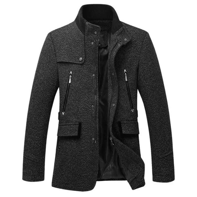 

New Wool Blend Jacket Men Autumn Winter Slim Fit Woolen Coat Casual Trench Coat Men Zippers Brand Overcoats High quality