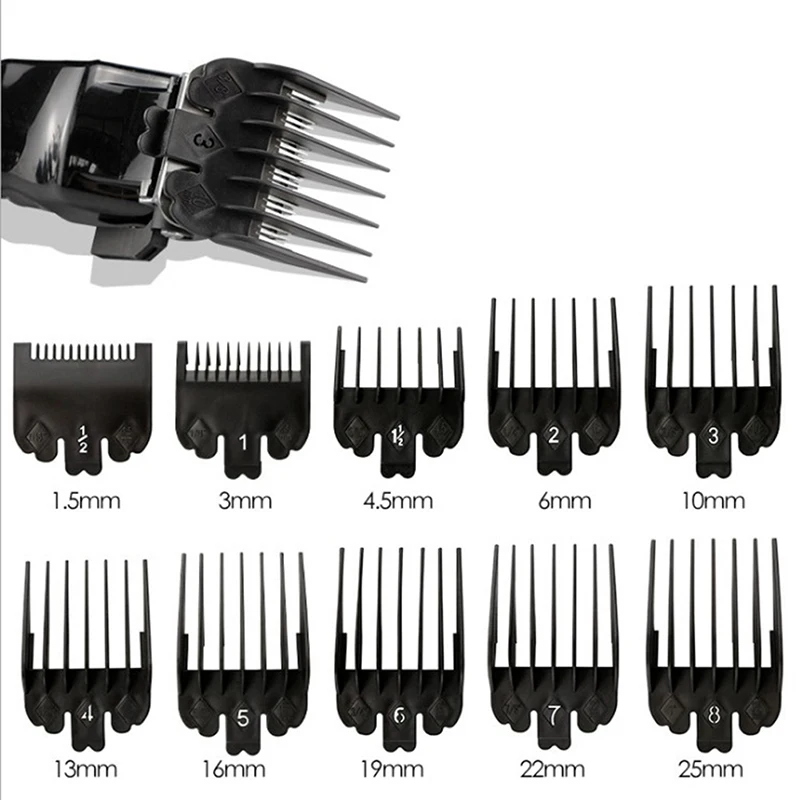 

10PCS/Set Hair Clipper Combs Guide Kit Plastic Hair Trimmer Guards Attachments 1.5-25mm Universal Hair Salon Tools