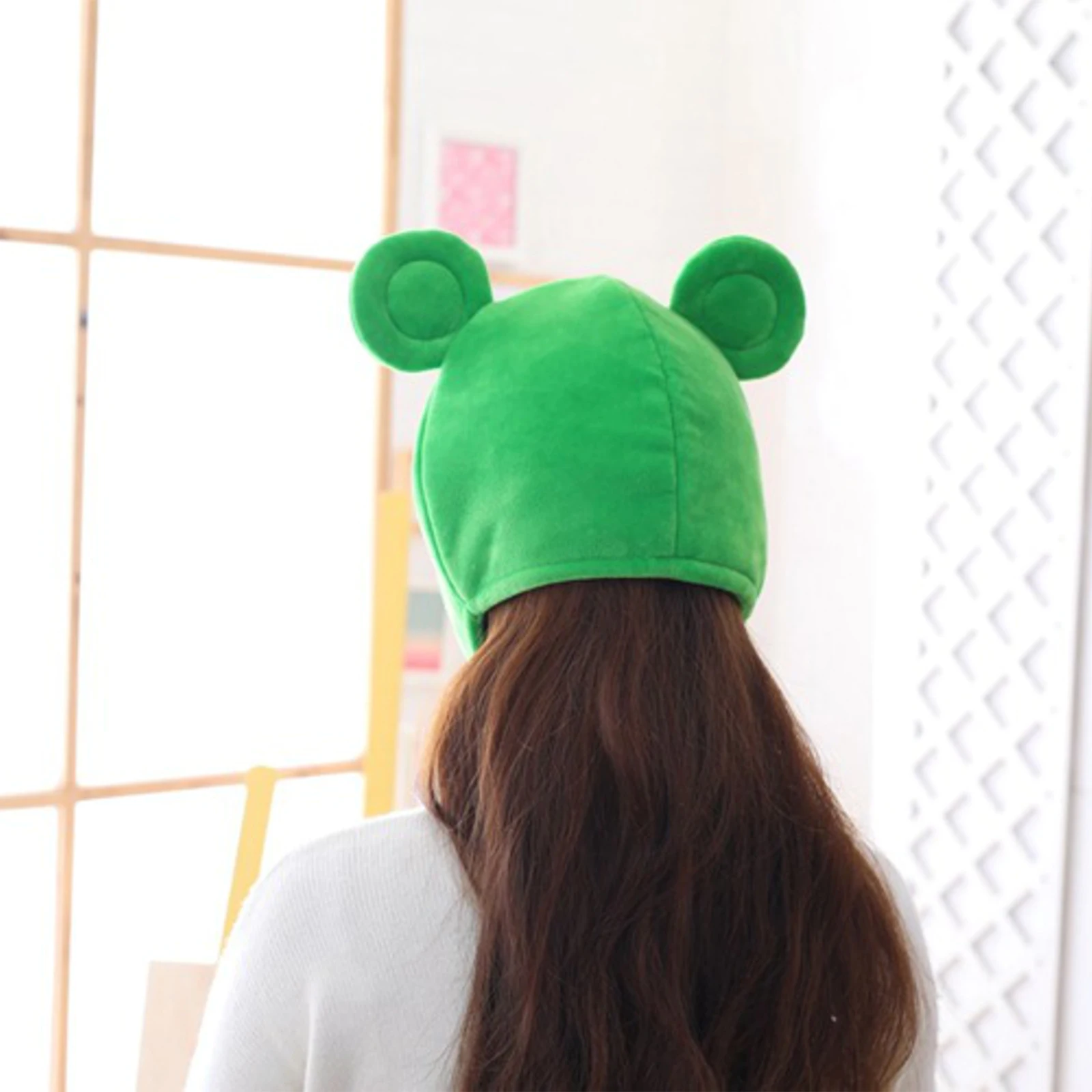 

Adjustable Cartoon Plush Hat Cute Frog Headgear Dress-Up Cosplay Hats Frog Hood Adorable Frog Adornment Full Head Cap For Kids