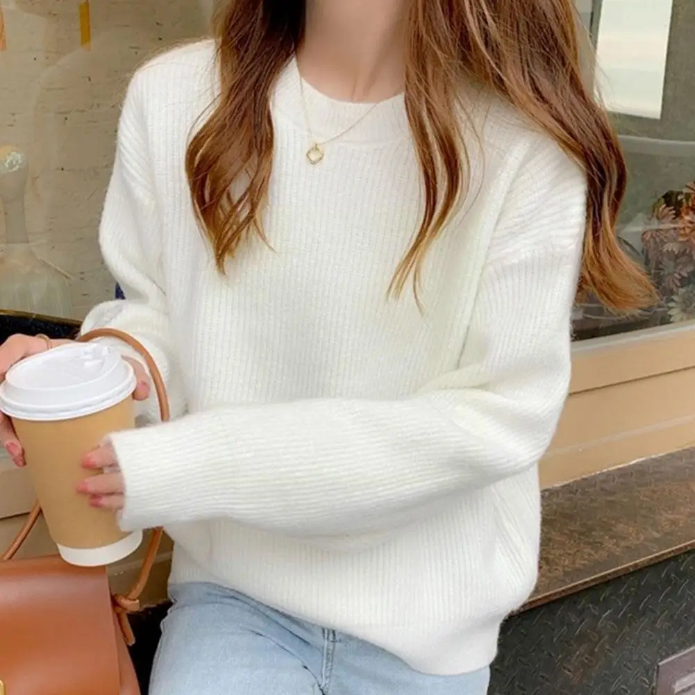 

Ladies Round Neck Sweater Knit Sweater Color Thick Top F6N4