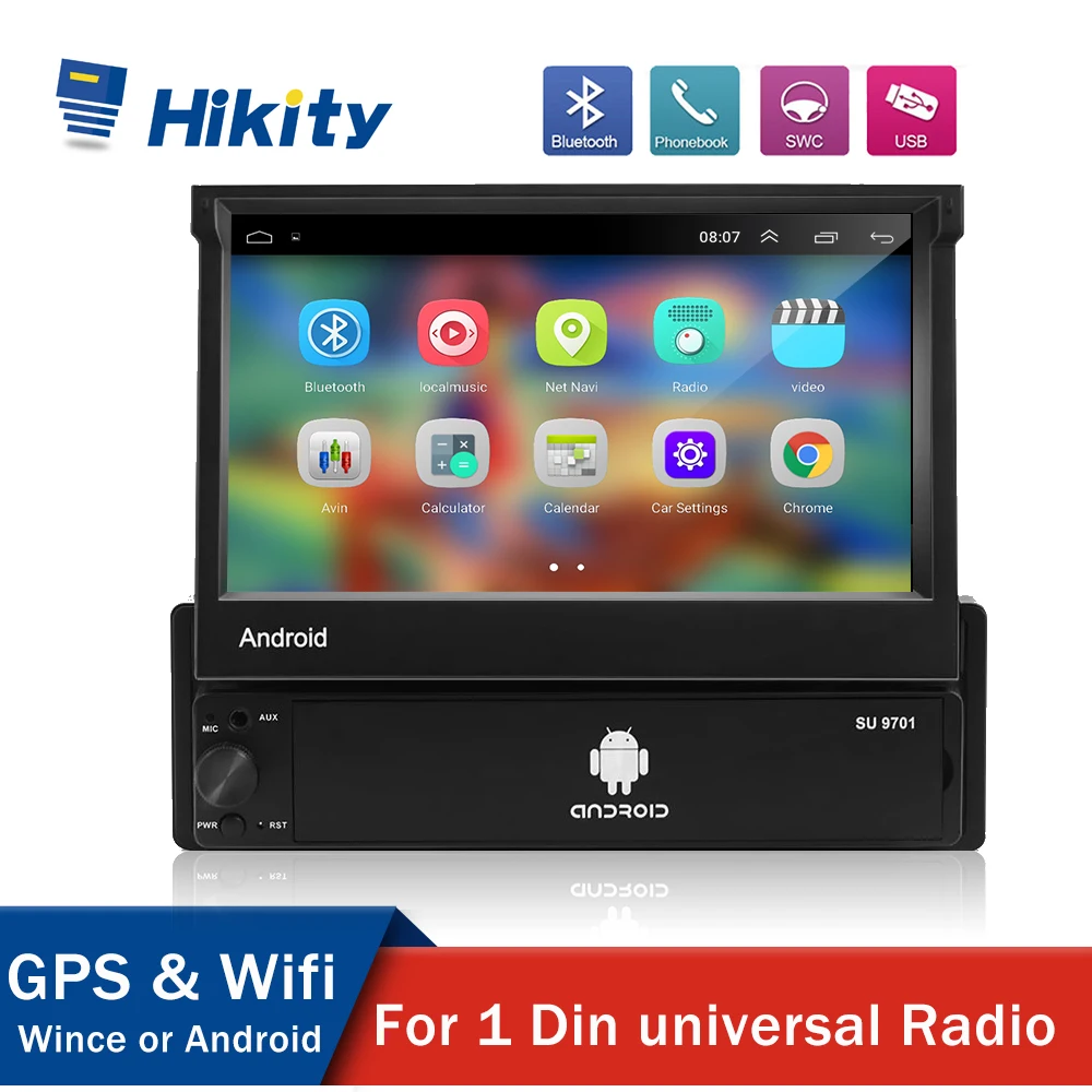 Hikity Android 1din четырехъядерный автомобильный радиоприемник GPS навигация 7
