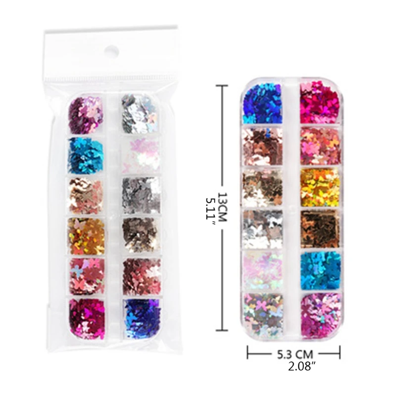 

12 Grids/Box Holographic Glitter Butterfly Shape Sequins Epoxy Resin Filling DIY Crafts Jewelry Making Flake Nail Decor