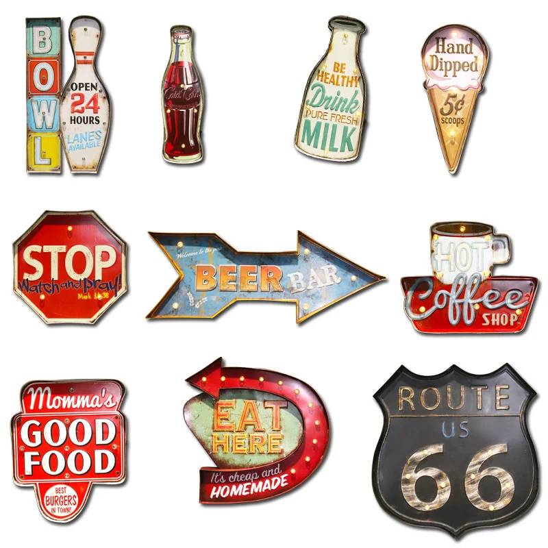 

Vintage LED Light Neon Signs Irregular Shade Tin Metal Decorative Painting Retro Art Sticker Poste Wall Hanging Pub Bar Decorat