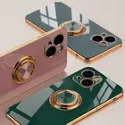 Роскошный чехол с покрытием для iPhone 11, 12, 13 Pro Max, X, XR, Xs Max, 7, 8 plus, SE 2020, мини-кольцо-держатель, подставка, мягкий бампер, задняя крышка