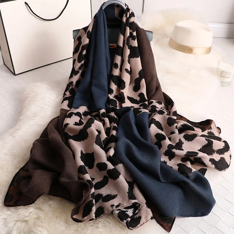 

Ladies New Fashion Leopard Patchwork Viscose Shawl Scarf Autumn Winter Muffler Headband Foulard Sjaal Wrap Hijab Snood 180*90Cm