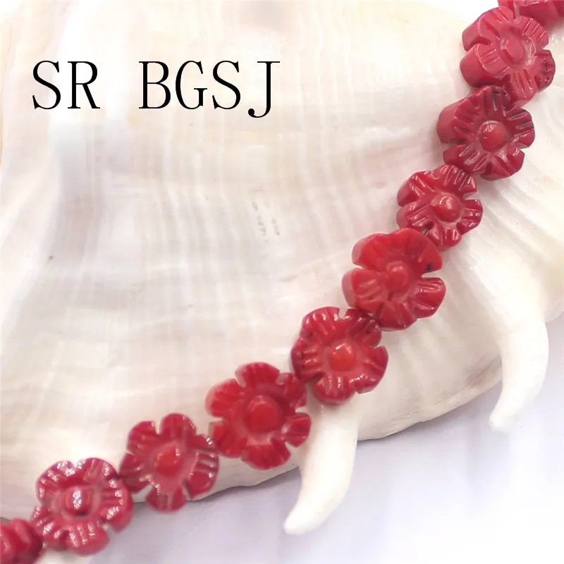 Бесплатная доставка натуральные 10 11 мм Монета двойной резной цветок красный коралл драгоценные камни бисер