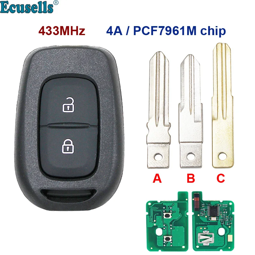 Дистанционный брелок 2 кнопки 433 МГц 4A PCF7961M для Renault Duster Dokker Trafic Master VAC102 HU137 blade