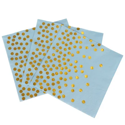 

10pcs/lot Blue Hot Gold Dot Dots Napkin Baby Shower Birthday Dcoration Disposable Tableware Paper Towel Wedding Supplies