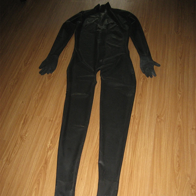 Черный латексный костюм с длинным рукавом боди открытой грудью купальник