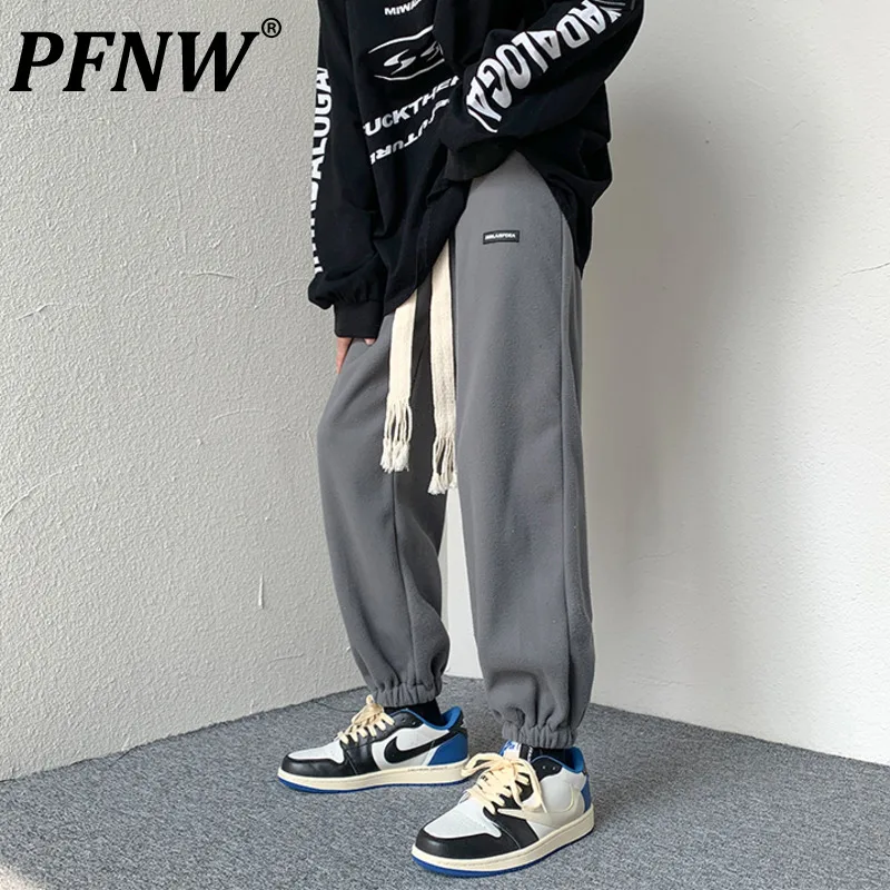 

PFNW простые тканые веревочные винтажные утепленные двухсторонние флисовые повседневные брюки зеленые персиковые мужские теплые брюки своб...