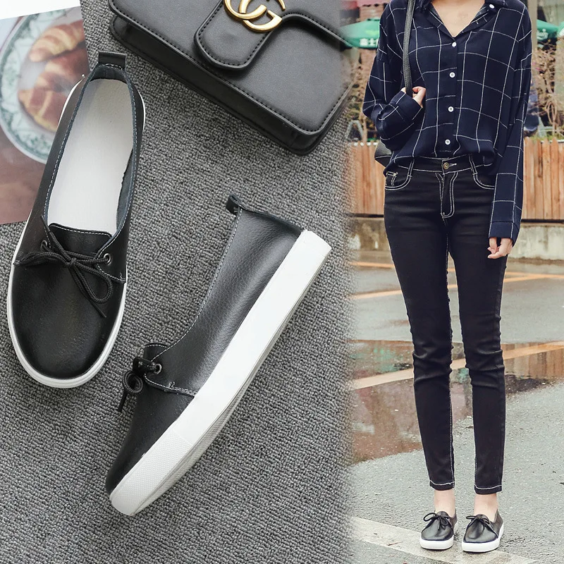 New Women Shoes Casual Loafers Woman Flats Split Leather Cowhide High Quality Plus Size 44 Ladies Sneakers Fashion Shoes Female