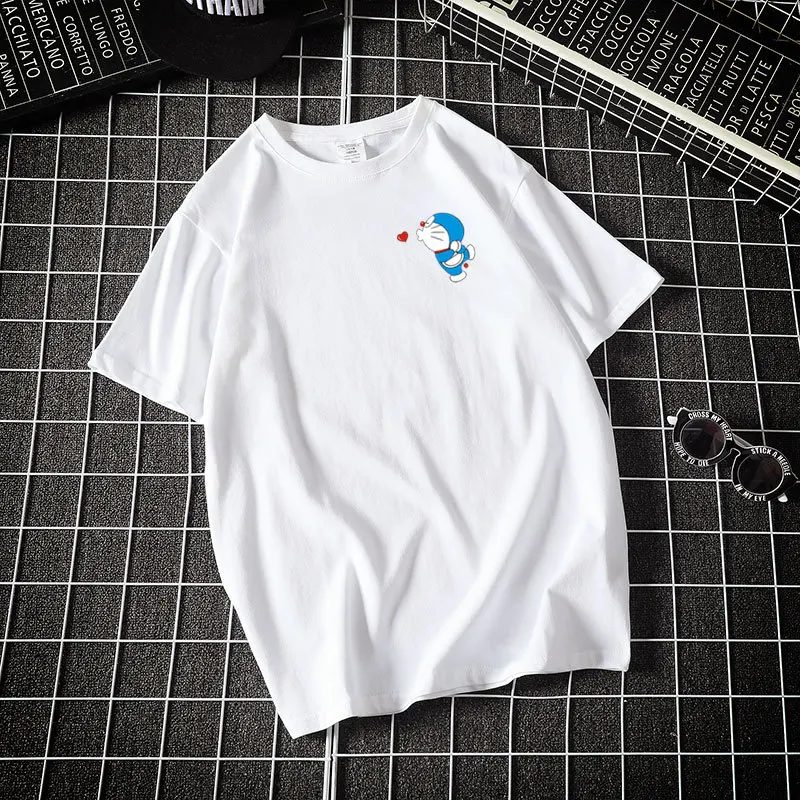 

2021 New Summer T- Shirt Harajuku Oversized T- Shirt Casual Doraemon Anime Men 's T- Shirt O-neck Hip-hop Men 's Shirt Print